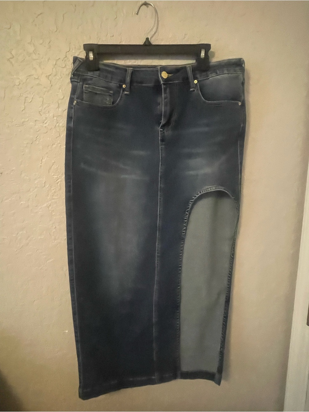 True Religion Dark Blue Maxi Denim Skirt with Side Cutout